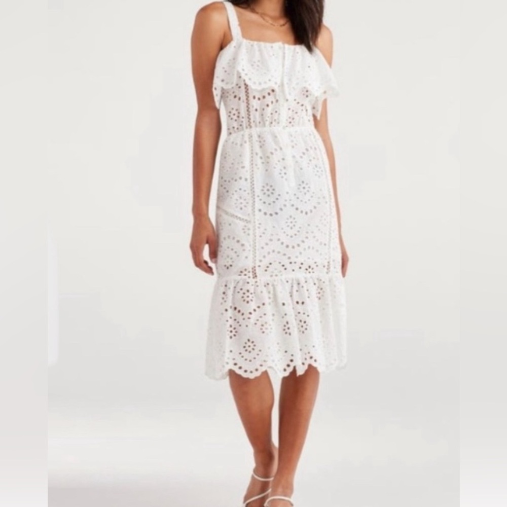 NWT  7 FOR ALL MANKIND EYELET FLOUNCE MIDI DRESS